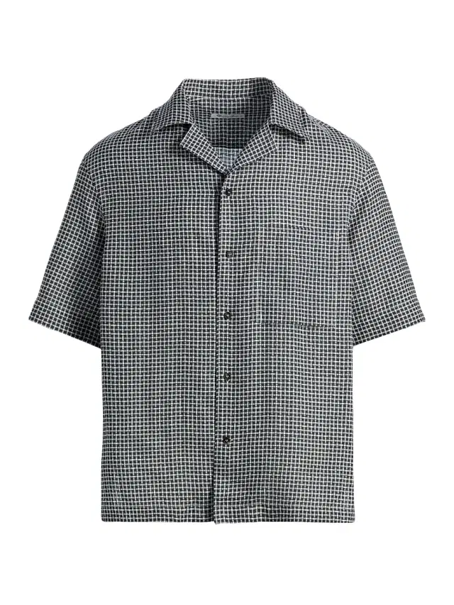 Men's Federico Plaid Linen Camp Shirt -  Blue Check