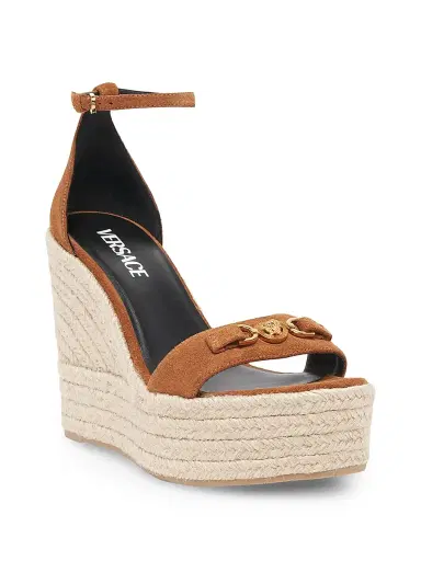 Versace Women's 120MM Medusa Suede Espadrille Platform Wedge Sandals - Spice Brown Gold - Size 9.5 | Thumbnail 3