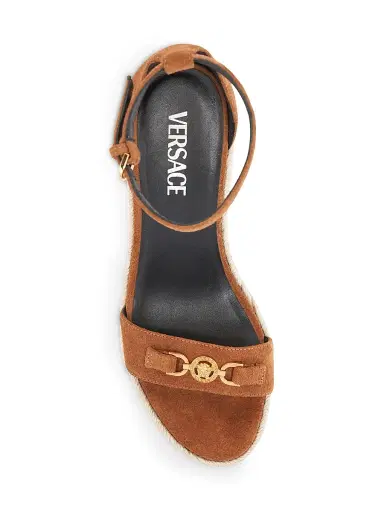 Versace Women's 120MM Medusa Suede Espadrille Platform Wedge Sandals - Spice Brown Gold - Size 9.5 | Thumbnail 5