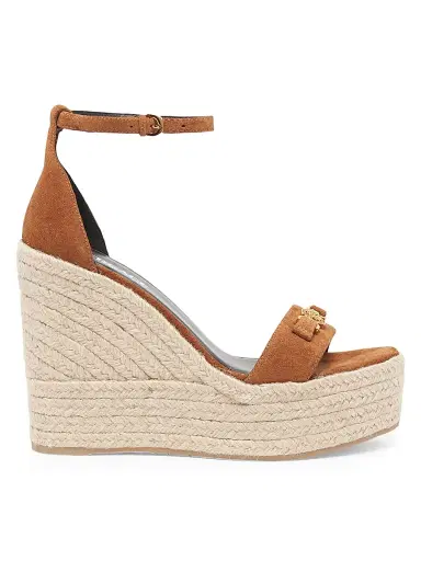 Versace Women's 120MM Medusa Suede Espadrille Platform Wedge Sandals - Spice Brown Gold - Size 9.5 | Thumbnail 1