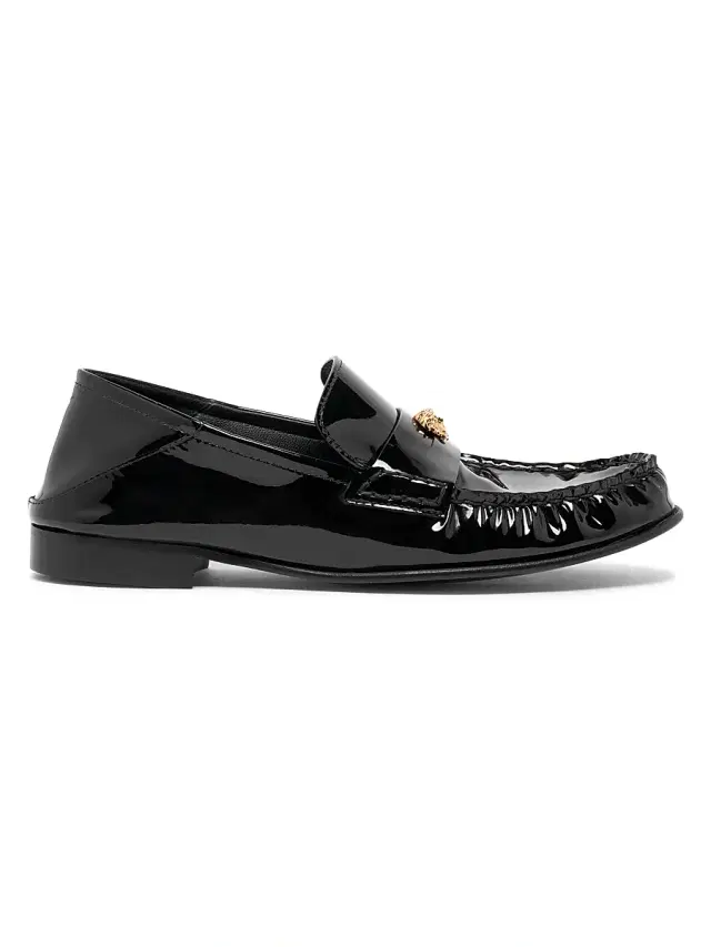 Women's 20MM Medusa Patent Leather Penny Loafers - Black  Gold