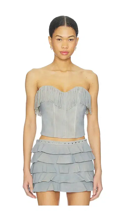 x REVOLVE Gianni Fringed Suede Bustier Top