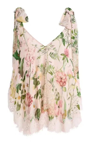 Cara Cara Mari Lace-Trimmed Floral Silk-Chiffon Top | Thumbnail 1