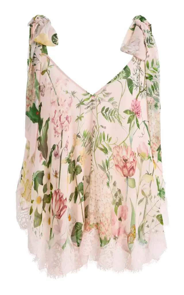Mari Lace-Trimmed Floral Silk-Chiffon Top