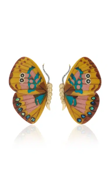 Silvia Furmanovich Marquetry Yellow Blue And Pink Tone Butterfly Earrings | Thumbnail 1