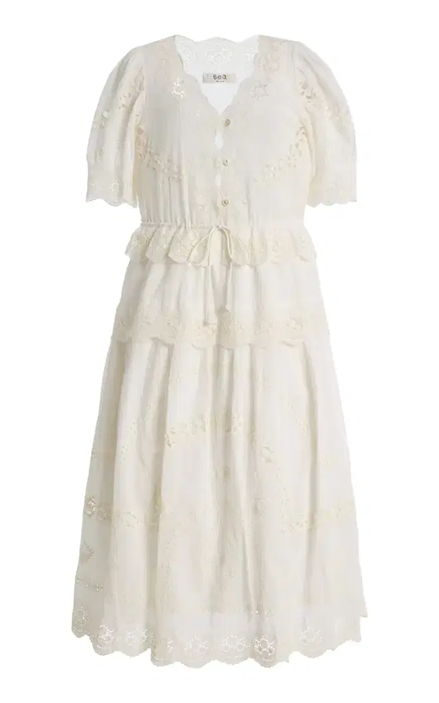 Sofia Embroidered Puff-Sleeve Cotton Midi Dress