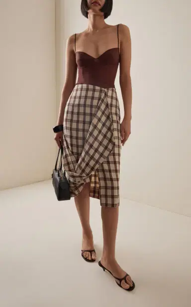Róhe Draped Checked Linen Skirt | Thumbnail 2