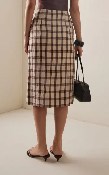 Róhe Draped Checked Linen Skirt | Thumbnail 4