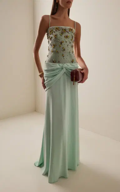 Costarellos Nissa Crepe Embroidered Tulle Gown | Thumbnail 2 Costarellos Nissa Crepe Embroidered Tulle Gown | Thumbnail 2
