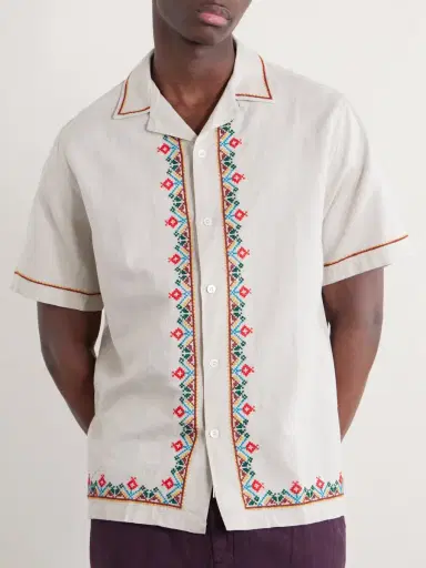 Portuguese Flannel Convertible-Collar Embroidered Linen and Cotton-Blend Shirt - Men | Thumbnail 3 Portuguese Flannel Convertible-Collar Embroidered Linen and Cotton-Blend Shirt - Men | Thumbnail 3