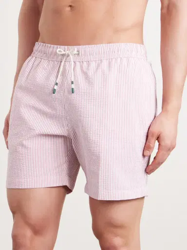Hartford Straight-Leg Mid-Length Striped Seersucker Swim Shorts - Men | Thumbnail 2