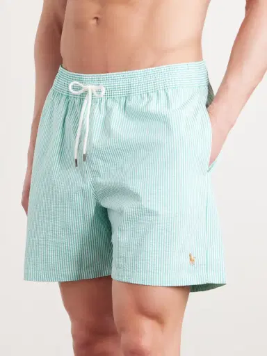 Polo Ralph Lauren Traveler Straight-Leg Mid-Length Striped Cotton-Blend Seersucker Swim Shorts - Men | Thumbnail 2 Polo Ralph Lauren Traveler Straight-Leg Mid-Length Striped Cotton-Blend Seersucker Swim Shorts - Men | Thumbnail 2