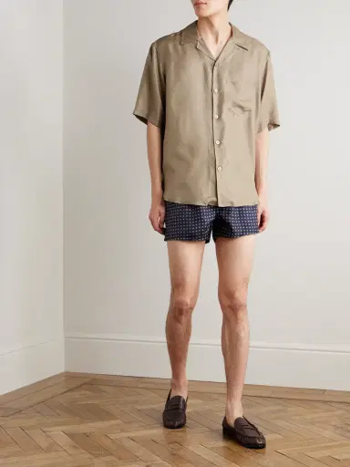 Saint Laurent Straight-Leg Printed Silk-Twill Shorts - Men | Thumbnail 2