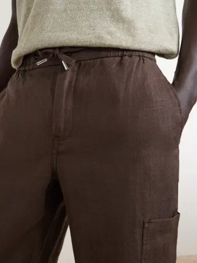 MR P. James Tapered Linen Drawstring Cargo Trousers - Men | Thumbnail 5