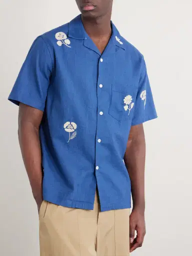 Portuguese Flannel Convertible-Collar Embroidered Ramie Shirt - Men | Thumbnail 3
