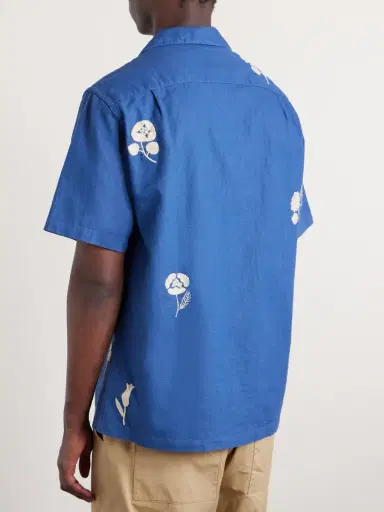 Portuguese Flannel Convertible-Collar Embroidered Ramie Shirt - Men | Thumbnail 4