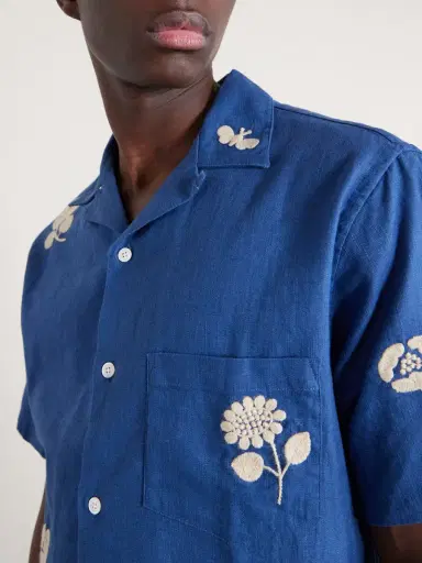 Portuguese Flannel Convertible-Collar Embroidered Ramie Shirt - Men | Thumbnail 5