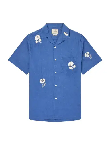 Portuguese Flannel Convertible-Collar Embroidered Ramie Shirt - Men | Thumbnail 1