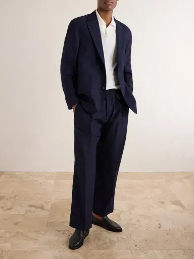 OFFICINE GÉNÉRALE Nilson Straight-Leg Organic Cotton-Poplin Drawstring Suit Trousers - Men | Thumbnail 2 OFFICINE GÉNÉRALE Nilson Straight-Leg Organic Cotton-Poplin Drawstring Suit Trousers - Men | Thumbnail 2