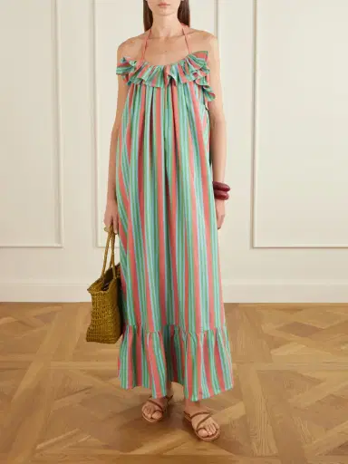 Marrakshi Life Ruffled Tiered Striped Cotton Halterneck Maxi Dress | Thumbnail 2 Marrakshi Life Ruffled Tiered Striped Cotton Halterneck Maxi Dress | Thumbnail 2