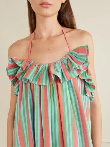 Marrakshi Life Ruffled Tiered Striped Cotton Halterneck Maxi Dress | Thumbnail 4 Marrakshi Life Ruffled Tiered Striped Cotton Halterneck Maxi Dress | Thumbnail 4