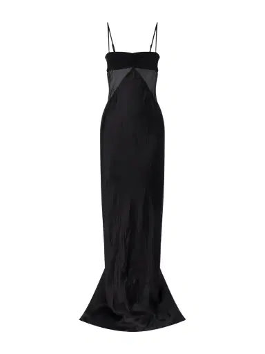Rick Owens Tulle-paneled Satin Maxi Dress | Thumbnail 1 Rick Owens Tulle-paneled Satin Maxi Dress | Thumbnail 1