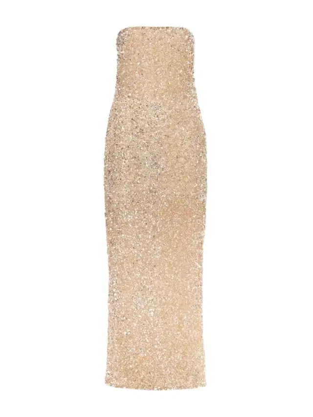 Strapless Embellished Satin Gown