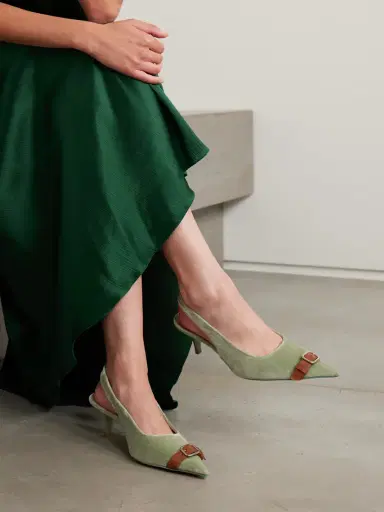 JW Anderson Buckle-embellished Leather-trimmed Velvet Slingback Pumps | Thumbnail 2 JW Anderson Buckle-embellished Leather-trimmed Velvet Slingback Pumps | Thumbnail 2