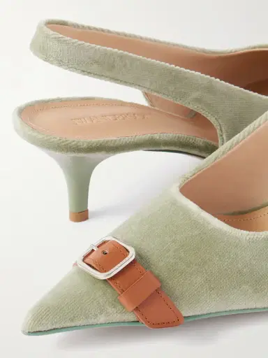 JW Anderson Buckle-embellished Leather-trimmed Velvet Slingback Pumps | Thumbnail 4 JW Anderson Buckle-embellished Leather-trimmed Velvet Slingback Pumps | Thumbnail 4