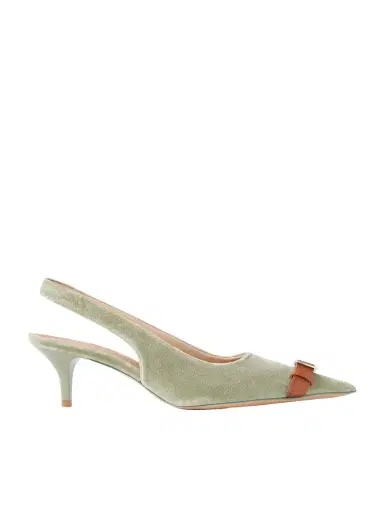 JW Anderson Buckle-embellished Leather-trimmed Velvet Slingback Pumps | Thumbnail 1 JW Anderson Buckle-embellished Leather-trimmed Velvet Slingback Pumps | Thumbnail 1