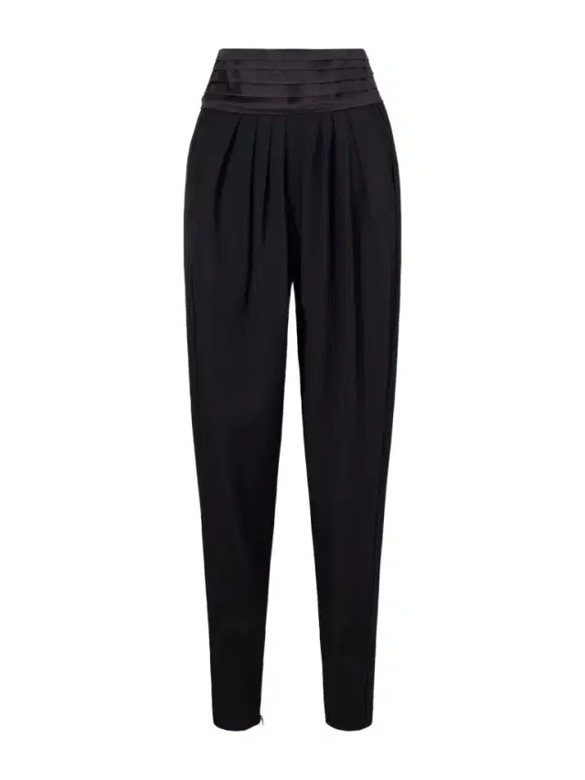 Pleated Charmeuse And Draped Wool Tapered Pants