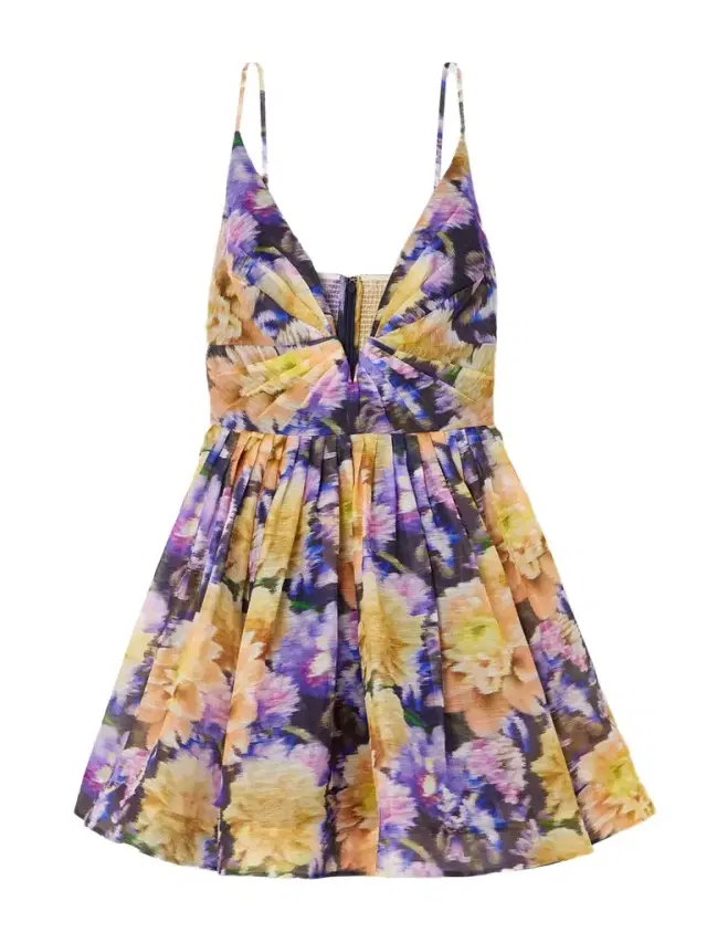 Luna Gathered Floral-print Linen And Silk-blend Mini Dress