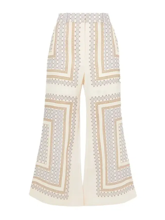 Cropped Flared Printed Linen Pants