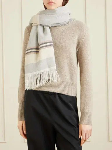 The Row Fringed Striped Cotton And Linen-blend Scarf | Thumbnail 3