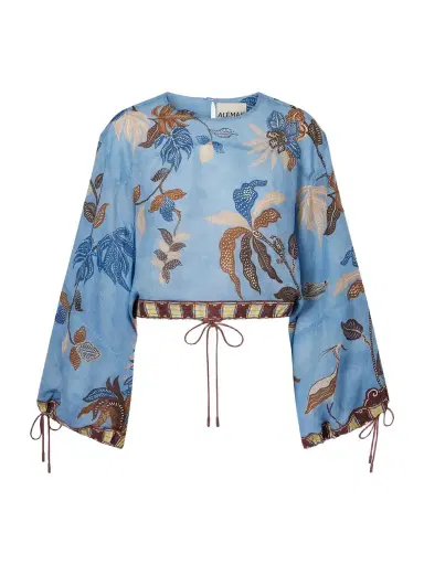 ALÉMAIS Georgie Cropped Printed Ramie Blouse | Thumbnail 1