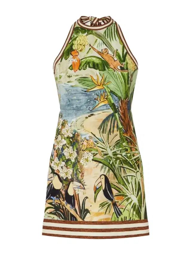 Toucan Tango Halterneck Printed Organic Cotton Mini Dress