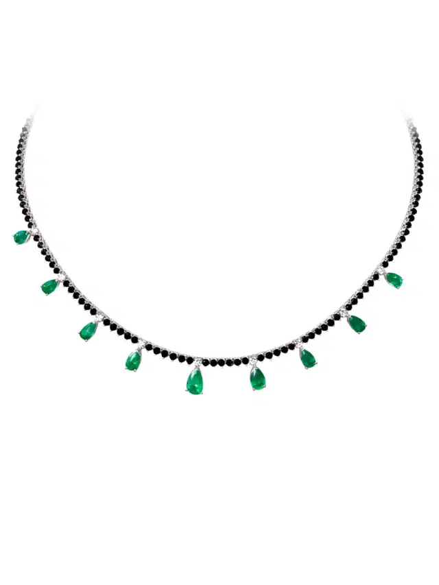 Wish Fine Jewelry 13.17ct Diamond Emerald 14K Gold Floating Necklace