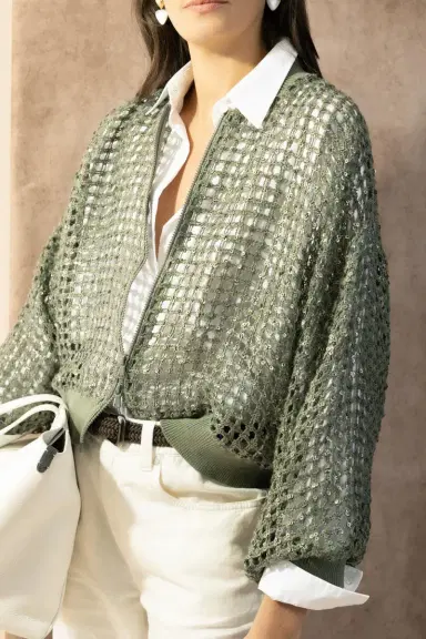 Brunello Cucinelli Dazzling Net Embroidered Cardigan | Thumbnail 3