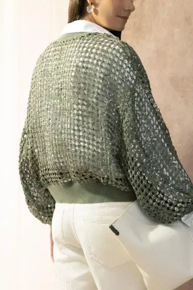 Brunello Cucinelli Dazzling Net Embroidered Cardigan | Thumbnail 4