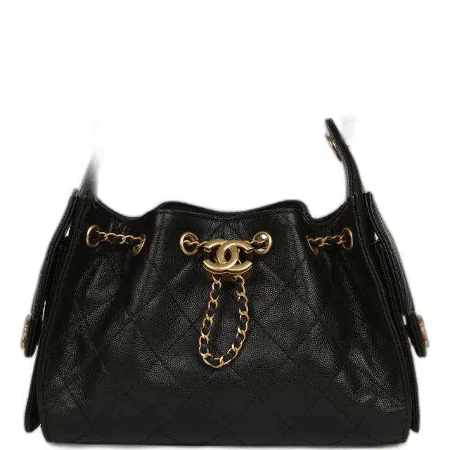 Chanel Mini 25 Hobo Bag Black Caviar Antique Gold Hardware