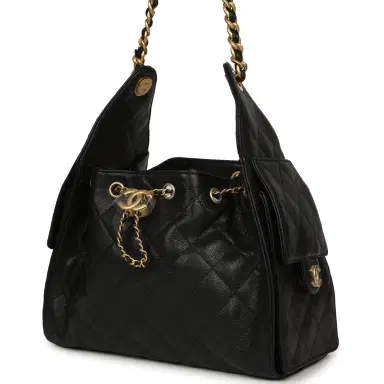 Chanel Chanel Small 25 Hobo Bag Black Caviar Antique Gold Hardware | Thumbnail 5