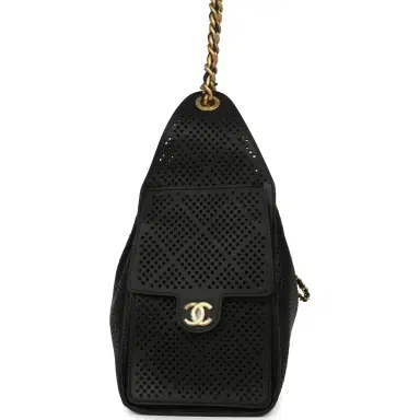 Chanel Chanel Small 25 Hobo Bag Black Perforated Calfskin Antique Gold Hardware | Thumbnail 3