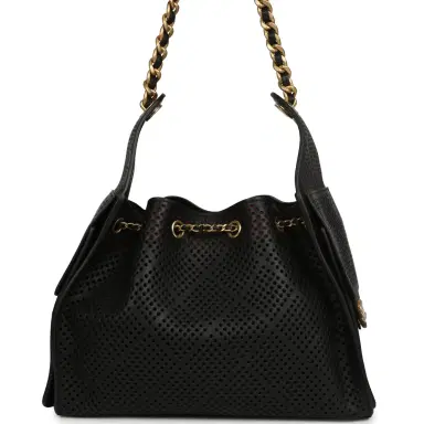 Chanel Chanel Small 25 Hobo Bag Black Perforated Calfskin Antique Gold Hardware | Thumbnail 4