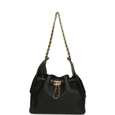 Chanel Chanel Small 25 Hobo Bag Black Perforated Calfskin Antique Gold Hardware | Thumbnail 7
