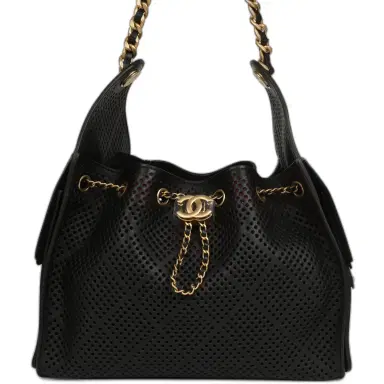 Chanel Chanel Small 25 Hobo Bag Black Perforated Calfskin Antique Gold Hardware | Thumbnail 1