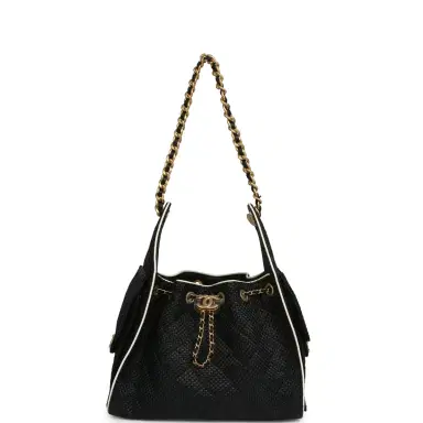 Chanel Chanel Small 25 Hobo Bag Black Raffia and White Calfskin Antique Gold Hardware | Thumbnail 7 Chanel Chanel Small 25 Hobo Bag Black Raffia and White Calfskin Antique Gold Hardware | Thumbnail 7