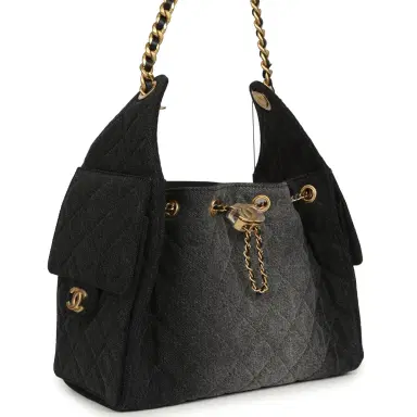 Chanel Chanel Small 25 Hobo Bag Black Washed Denim Antique Gold Hardware | Thumbnail 2 Chanel Chanel Small 25 Hobo Bag Black Washed Denim Antique Gold Hardware | Thumbnail 2