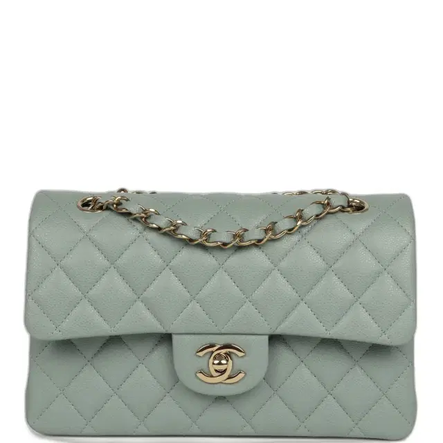 Chanel Small Classic Double Flap Bag Blue Caviar Light Gold Hardware