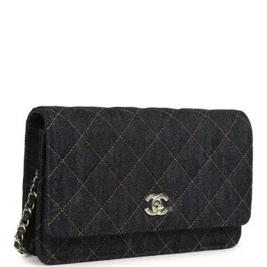 Chanel Chanel Wallet On Chain WOC Dark Blue Denim Light Gold Hardware | Thumbnail 2 Chanel Chanel Wallet On Chain WOC Dark Blue Denim Light Gold Hardware | Thumbnail 2