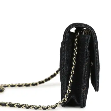 Chanel Chanel Wallet On Chain WOC Dark Blue Denim Light Gold Hardware | Thumbnail 3 Chanel Chanel Wallet On Chain WOC Dark Blue Denim Light Gold Hardware | Thumbnail 3